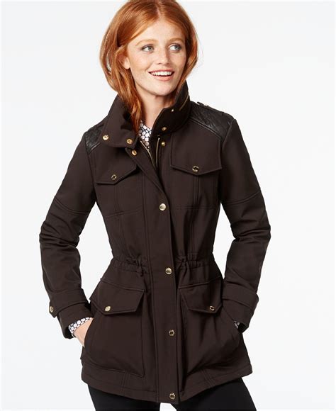 michael kors black leather jacket with hood|Michael Kors anorak.